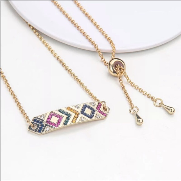 Boho Stripe Rhinestone Necklace - Picture 3 of 4